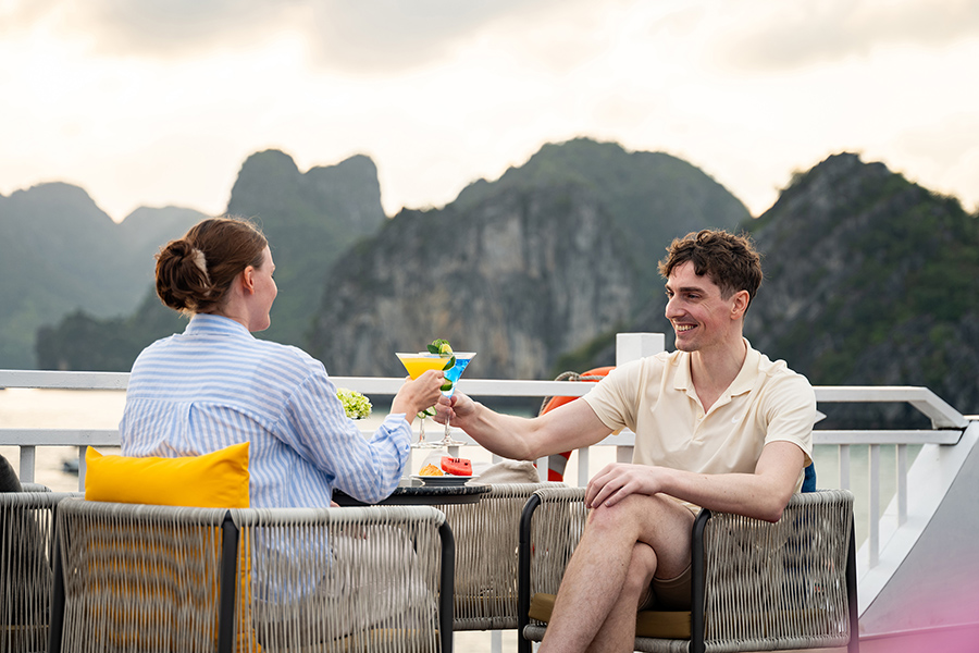 Sunset party moment in Halong Bay Cozy Bay Grand Cruise