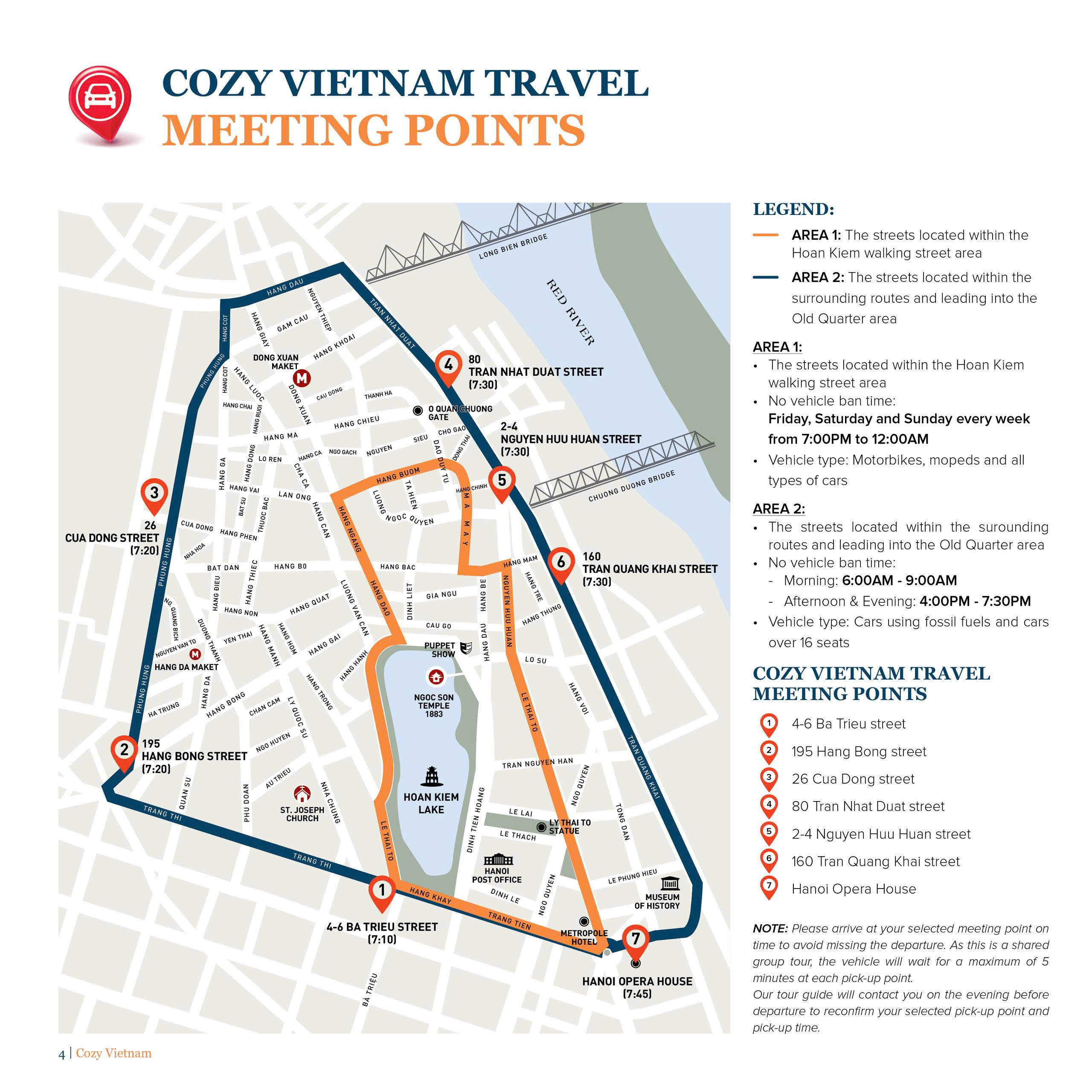 Cozy Vietnam Travel Meeting Points Map - 7 pick-up locations in Hanoi Old Quarter area